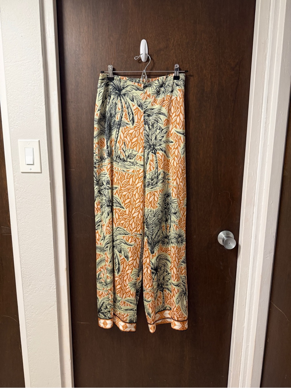 Rachel Zoe Tropical Palm Print Wide Leg Palazzo Pants Resort Size S
